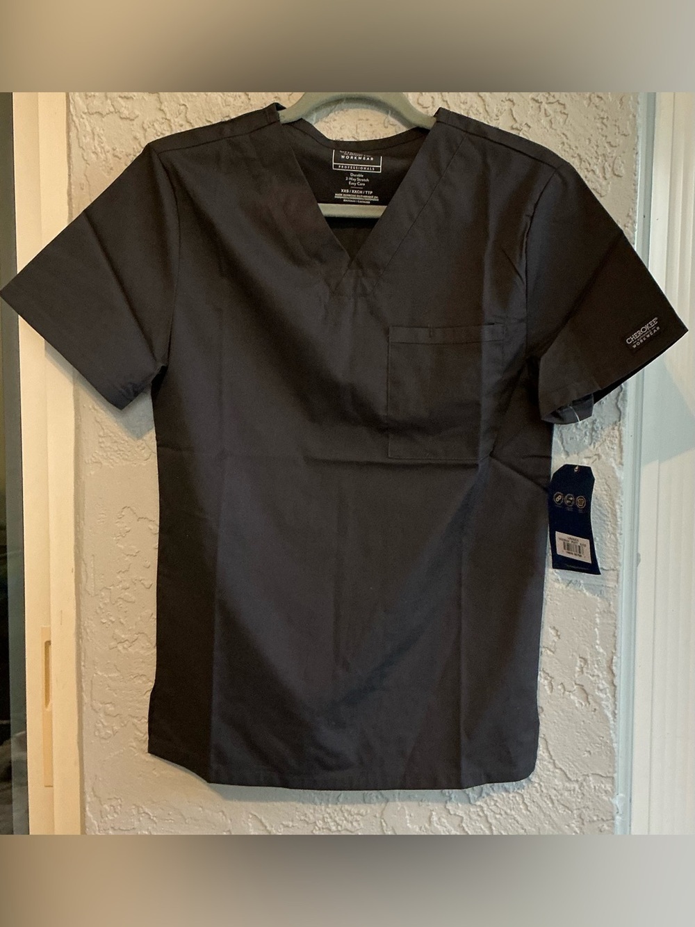 Cherokee UniSex Dark Gray V-Neck Short Sleeve Scrub Top